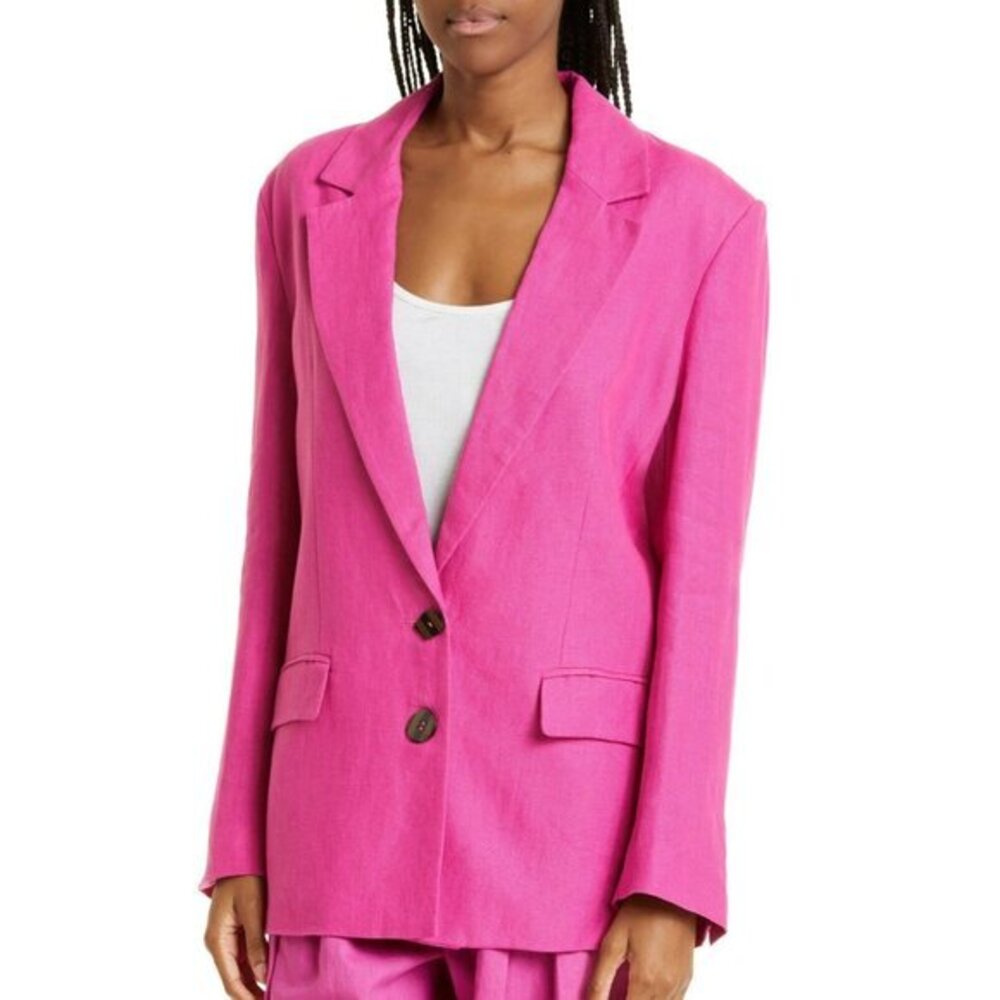 Farm Rio Women Magenta Linen Longline Jacket Single Breasted Button Blazer S NEW